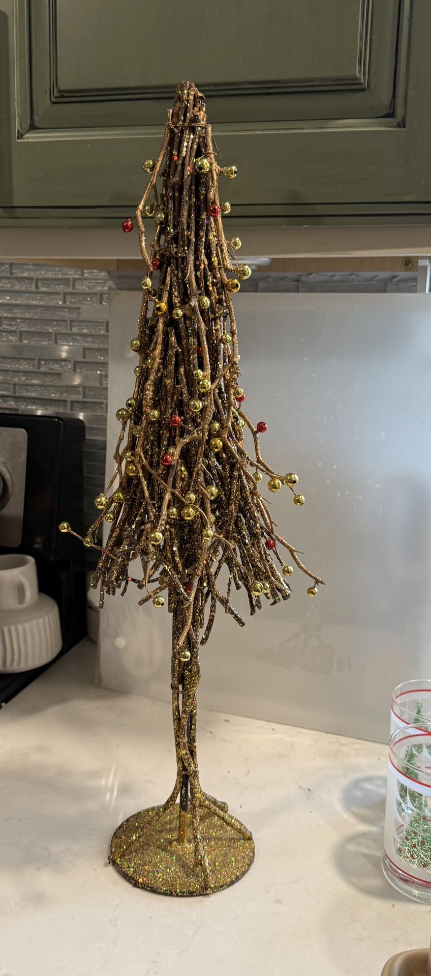 Tall Skinny Glitter Twig Tree 22” Tall with Metal Base for Stability