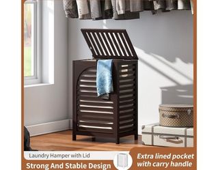 Laundry Hamper with Lid (16.9 * 13 * 26.5inches) Large Bamboo open box