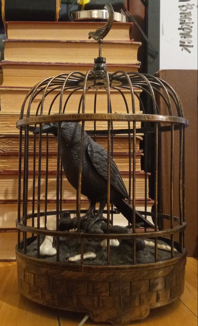 12.5" Animated Talking Crow in Cage with Color Changing LED