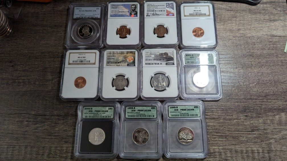 Lot of 11 Slabbed coins! READ!!!