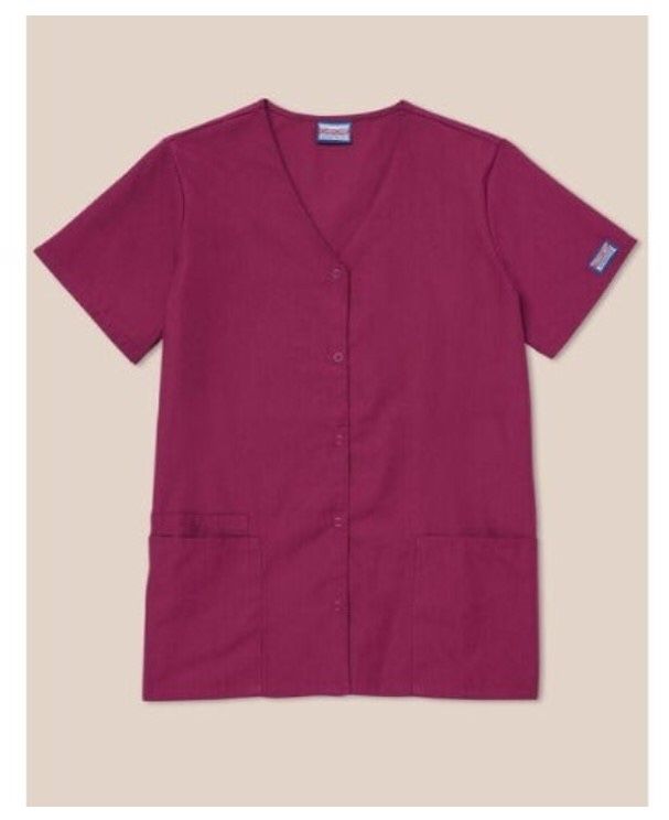 Cherokee WW Originals Snap Front V-Neck Scrub Top, Wine, Large *Brand New*