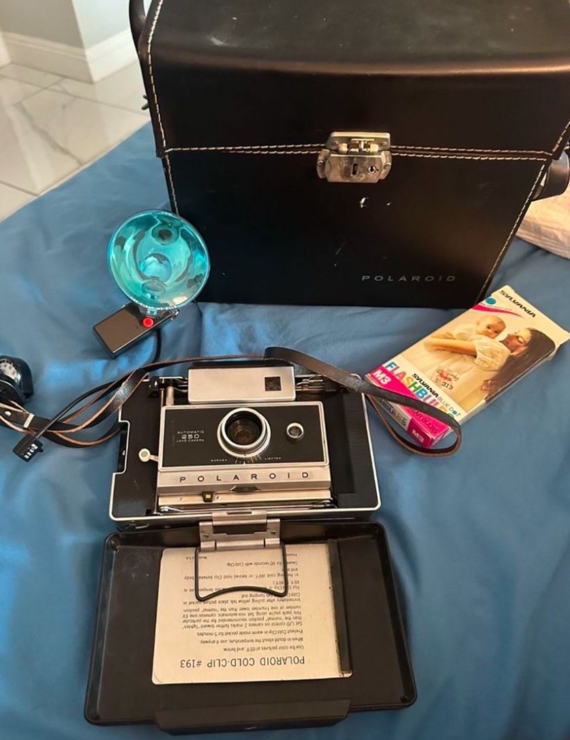 NICE VINTAGE Polaroid Auto 250 Land Camera W/ Flash In Case -