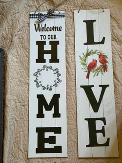 Wooden Home & Love hanging signs