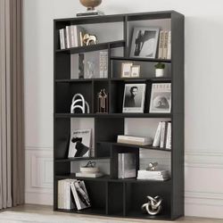 Modern Geometric Bookcase / Display Shelf – Multi-Cube Staggered Design | Black