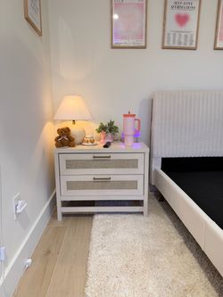 Ivory Two-Drawer Nightstand with Woven Details