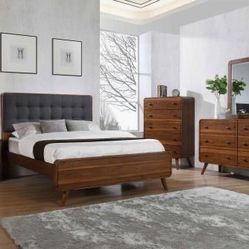 New 5 Piece Mcm Queen Bedroom Set / Free Delivery 