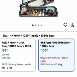 3 Channel Mirror Dash Cam with 4K