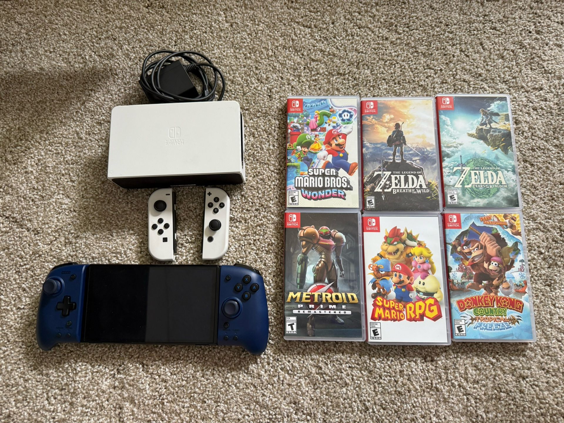 Nintendo Switch OLED with 6 Games 2 Controllers And 256 Micro SD Card