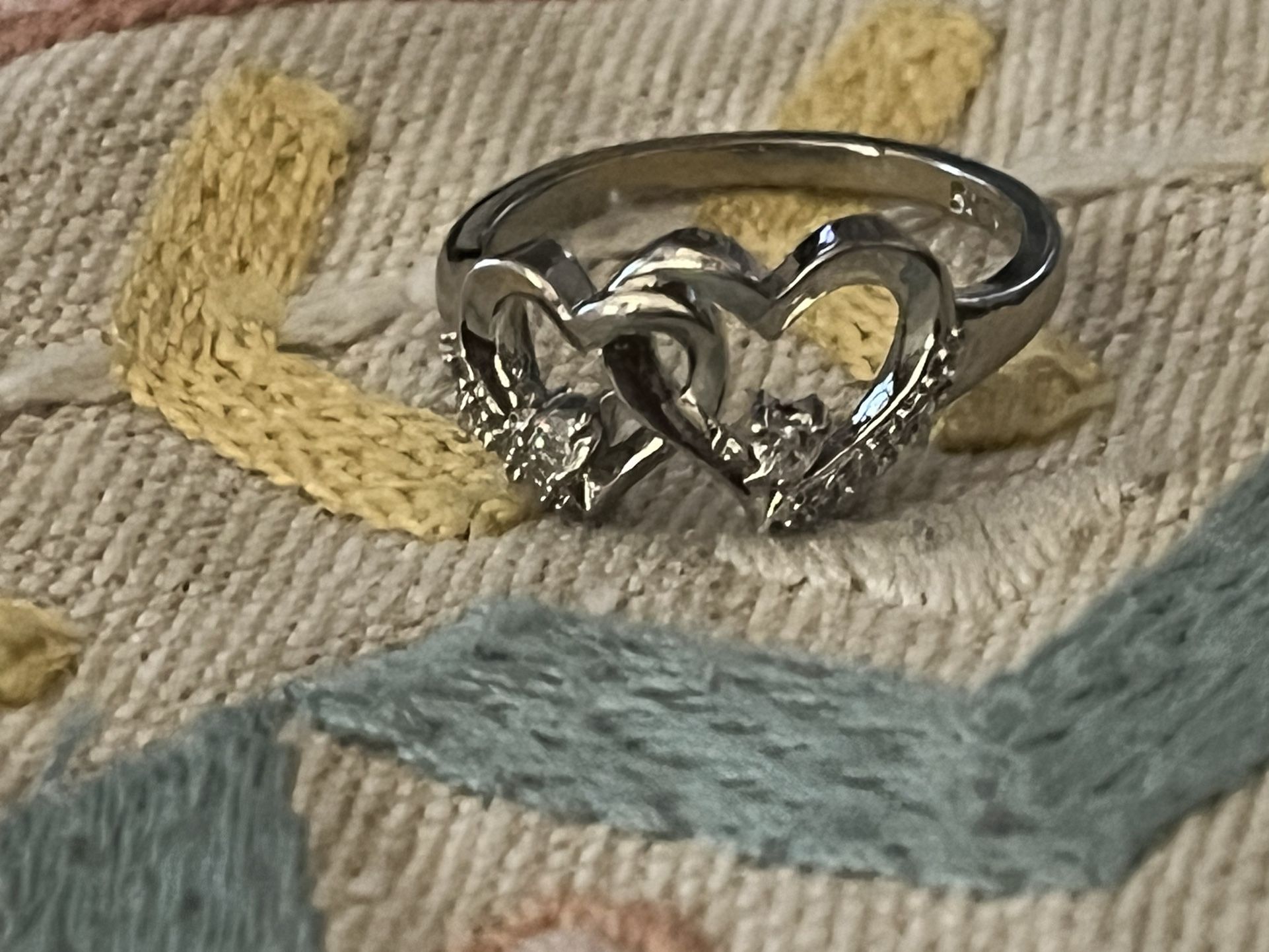 Diamond Hearts Sterling Silver Ring