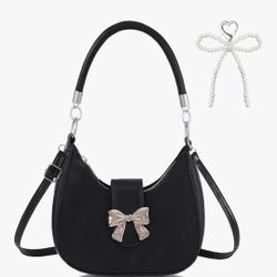 New PU leatherette black bow croosbody purse/ bag