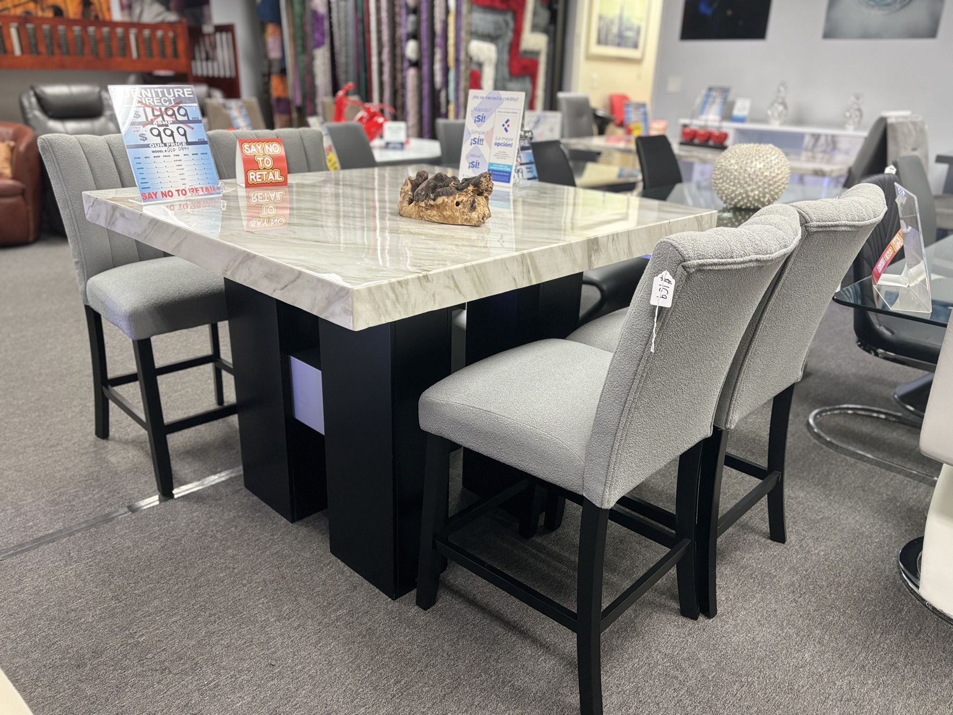 Labor Day Pre-sale Now! Gray Marbled Top Bar  Table W/ Sturdy Black Base For Sale ( New Furniture)
