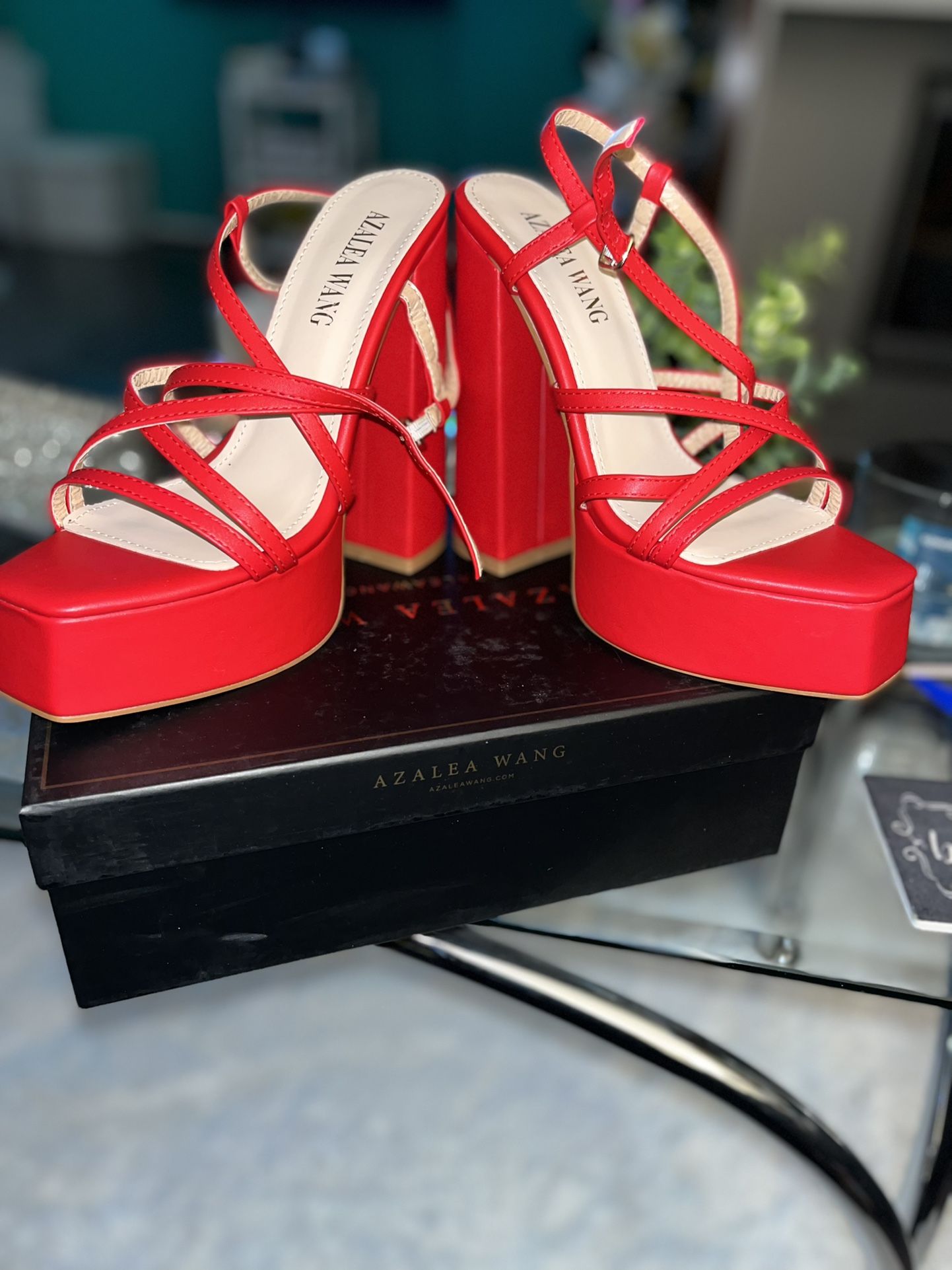 Red Chunky Heels 8.5 Women