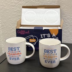 Best Grandpa & Grandma EVER Cute Mug Set Gift From Grandkids Cross Stitch Design