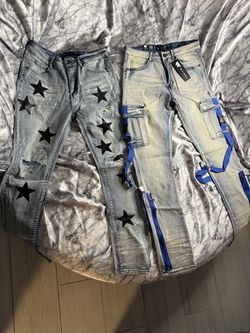 Waimea Light Wash Distressed Jeans Black Star Patches