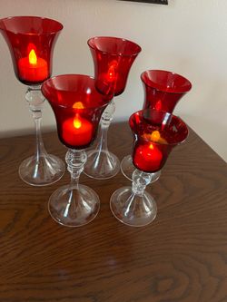 Red Glass Candle Holders Set of 5 The candle is not included there very good for the holidays