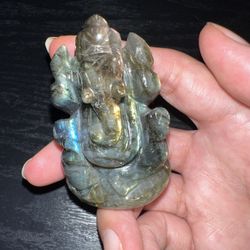 GANESH LABRADORITE Hand Carved Small Statue