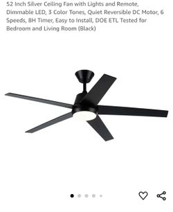52 Inch Silver Ceiling Fan with Lights and Remote, 3 Color Tones, Quiet Reversible DC Motor, 6 Speeds, 8H Timer, Easy to Install, DOE ETL Tested for B