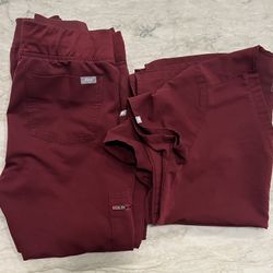 Women’s Small Figs Scrubs - 2 Sets Of Burgundy