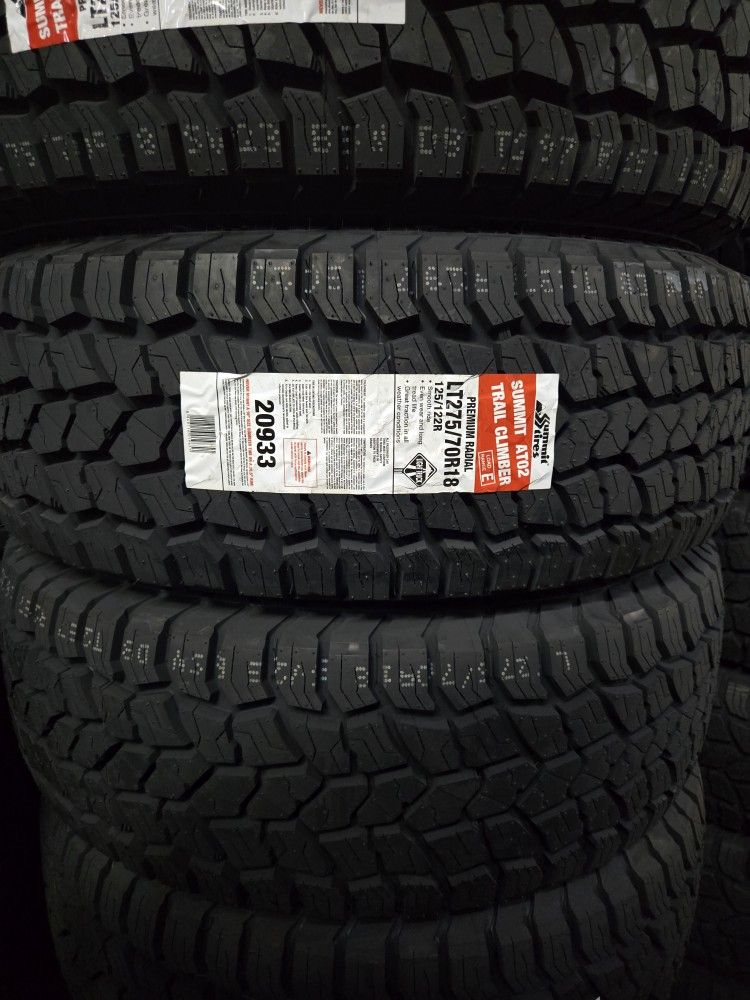 (4) 275/70r18 Summit A/T Tires 275 70 18 Inch 33 AT 10-ply LT E Rated