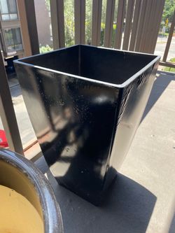 Modern Tall Black Glossy Square Planter
