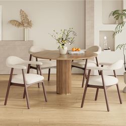 New Set of 4 Wooden Dining Chair with Armrest Set of 4, Modern Fabric Upholstered Dining Room Chair with Curved Back and Wood Legs,Comfortable Accent 
