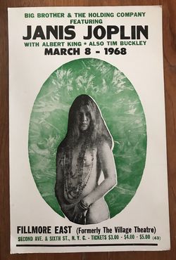 VINTAGE JANIS JOPLIN CONCERT POSTER MARCH 8, 1968