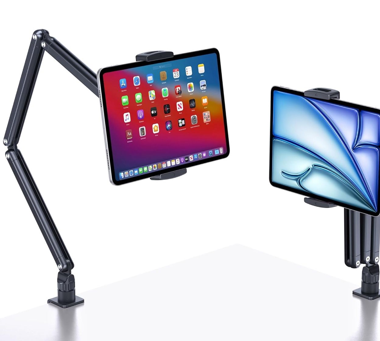 Tablet Desk Stand Holder, Extendable Arm Table Mount for iPad, Aluminum 360° Rotating Bracket with Metal Base, Compatible with 4.7-13 Inch Tablets, Ph