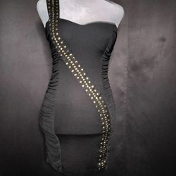 Black BodyCon Gold One Strap Cocktail Dress (Size 6)