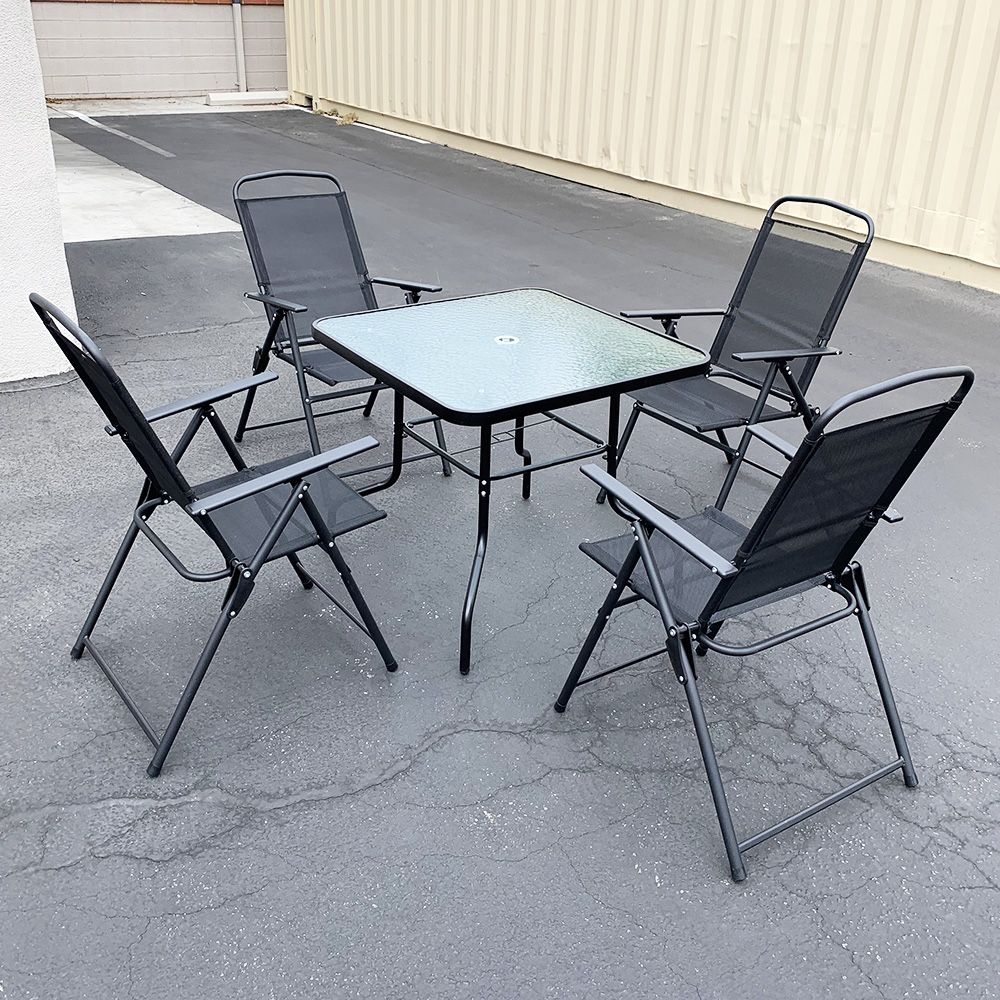 New $100 Patio 5pcs Dining Set with 32x32” Table and 4pc Folding Chairs, Outdoor Furniture
