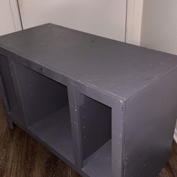 Gray Wooden TV Stand with Open Storage, Three Compartments, Cable Management