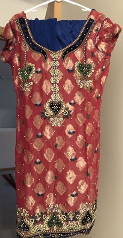 Stylish Indian fancy suit for young women orange/royal blue