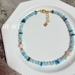 Natural Aquamarine Stone/pearl Necklace 