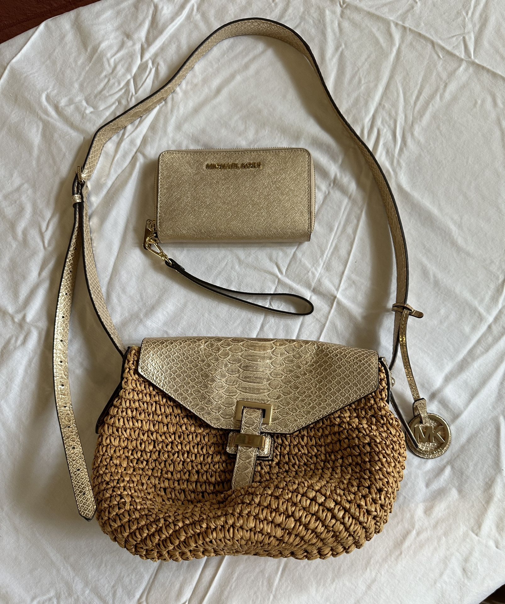 Michael Kor’s Metallic Gold Handbag And Matching Wallet