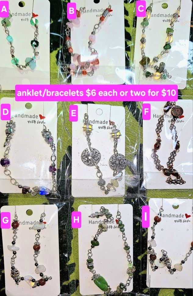 Unique handmade anklets, bracelets, earrings and bangles.
