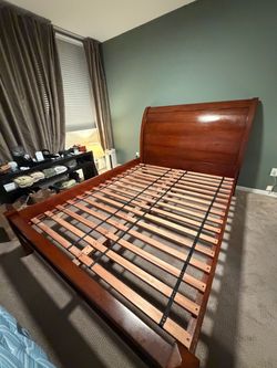 Cherry Wood Sleigh Bed Frame (Queen)