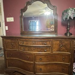 Vintage Walnut Dresser with Mirror and Matching Armoire (Price is Negotiable)