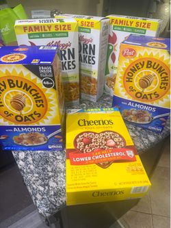 Cereal boxes 1 Cheerios, Corn Flakes 3 , 2 Honey Bunches of Oats all for $20