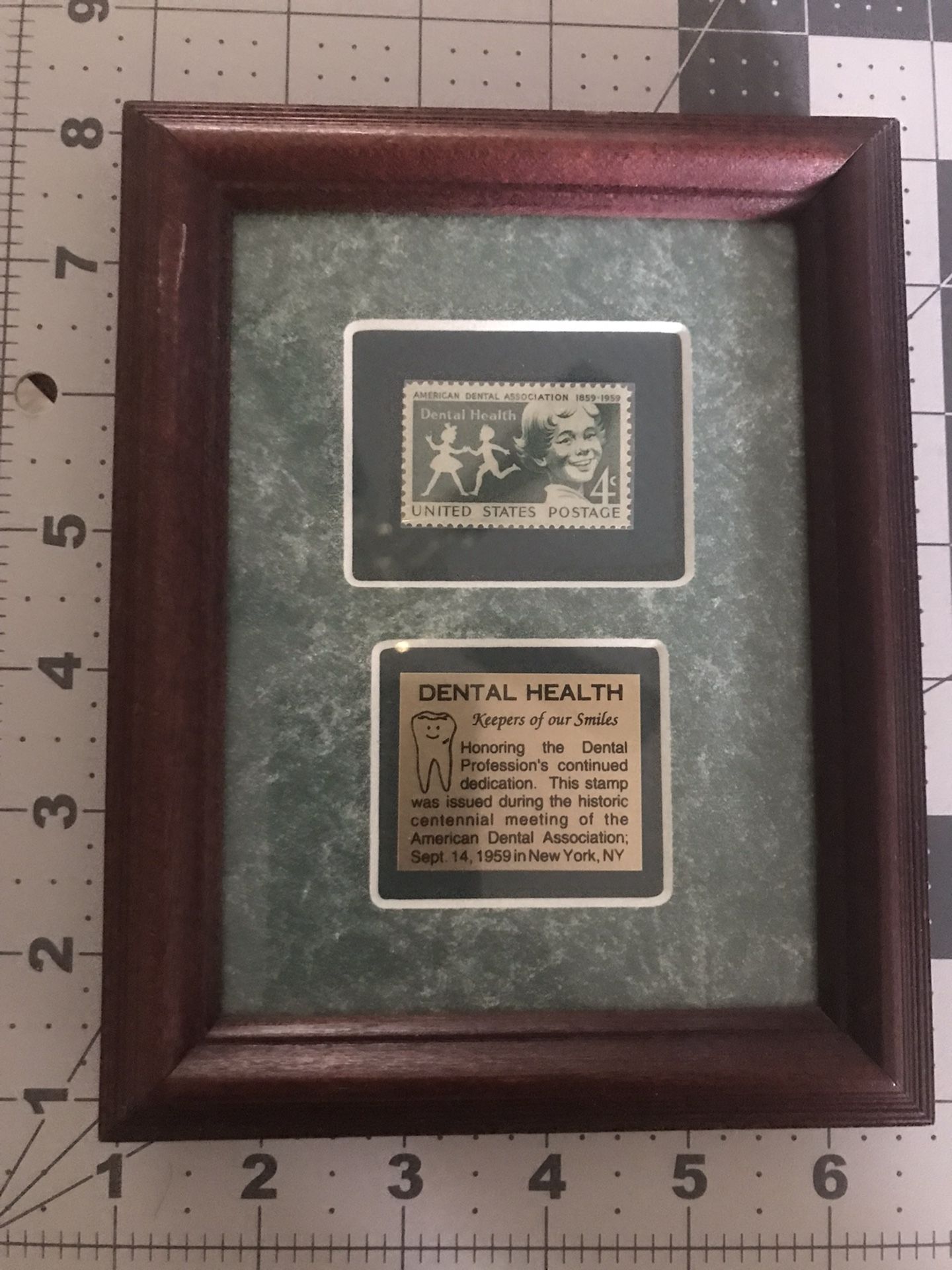 Framed Legacies Dental Health Stamp MNH 1959, ADA 100 Yrs - Scott#1135 w/ plague