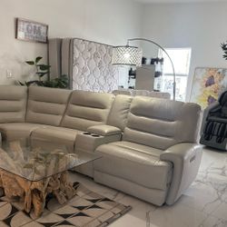 Aubrey 7-piece Leather Power Zero Gravity Reclining Sectional with Power Headrests