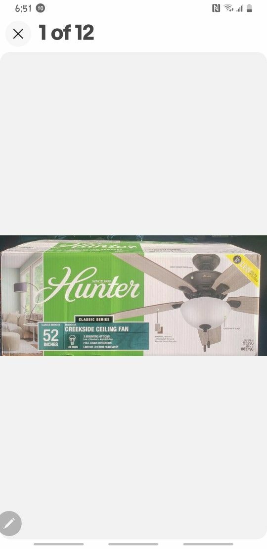 Hunter Creekside LED 52-in Noble Bronze Finish Indoor Ceiling Fan