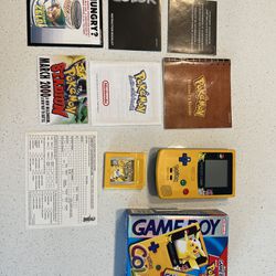 Gameboy Color Pokemon Yellow Pikachu Edition With Box And Inserts CIB One Owner