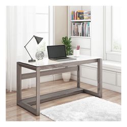 Whalen® Cecile 48”W Writing Desk, Snowdrift White/Fossil Greige Oak