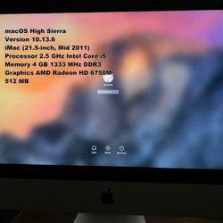 Fully functional Apple iMac 21.5-inch, Mid 2011 macOS High Sierra - Mouse and keyboard NOT included 