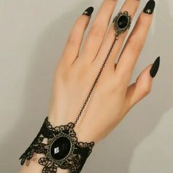 Brand NEW,  Ladies Black Lace Bracelet Ring , Hand  Chain Jewelry For Women