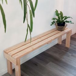 🌱Solid Wood Bench ::: 17"H X 60"W X 12"D (3 Planks) ::: Natural
