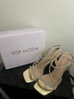 Top Moda Gold Rhinestone Strap Ankle Heels