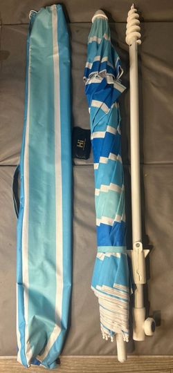 8FT Beach Umbrella with Heavy Duty Sand Anchor – UPF 50+ UV Protection, Blue