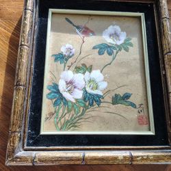 Vintage Asian Framed Watercolor Painting Signed By Artist 