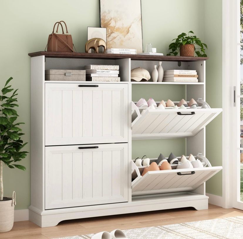 Shoe Storage Cabinet with 4 Flip Drawers