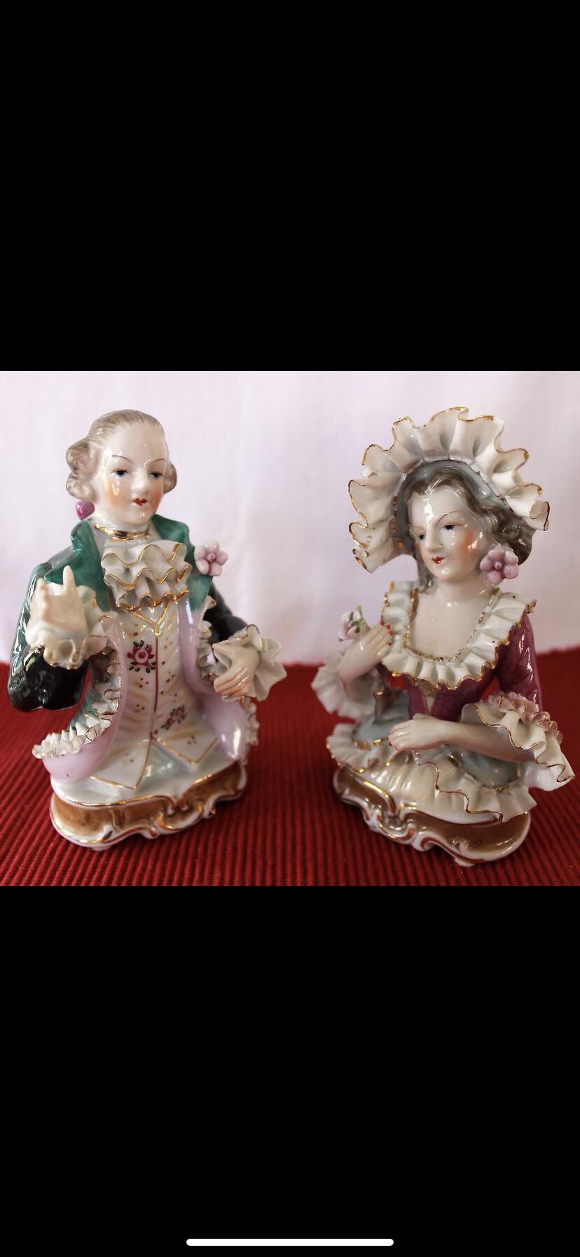 Porcelain Figurine Busts Antique Vintage Bone China Lace Victorian Style
